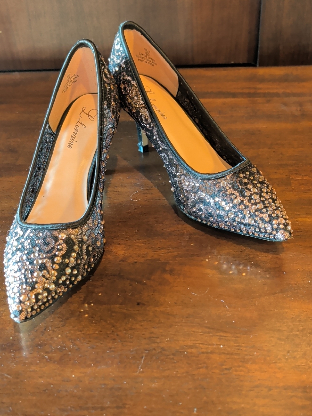 Black Crystal Embellished Pointed Toe Pumps